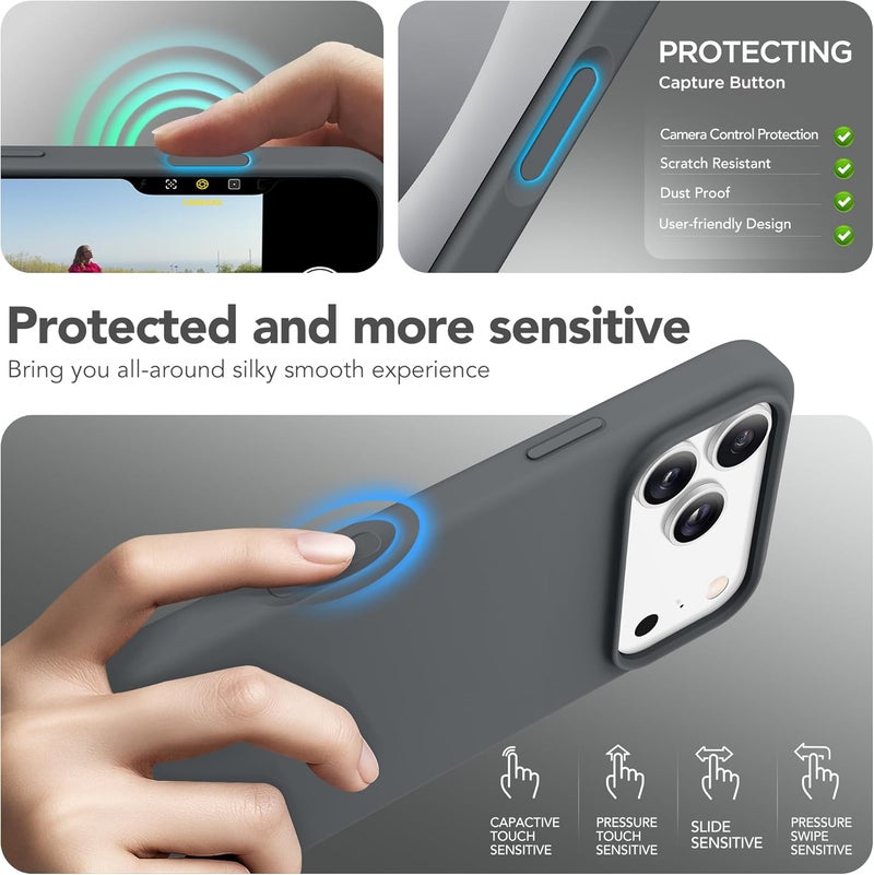 GONEZ Magnetic for iPhone 17 Pro Max Case, Compatible with MagSafe, [Screen Protector + Camera Lens Protector], Liquid Silicone Anti-Scratch Shockproof Protective Phone Case 6.9 inch, Dark Grey - Image 5